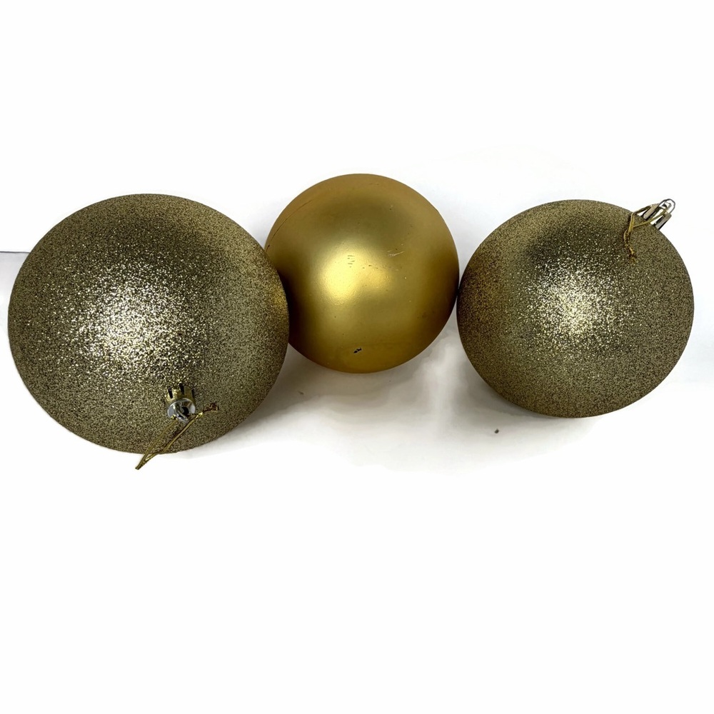 Gold Glitter and Matte Jumbo Ornaments Lot of 3